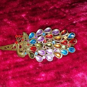Vintage look colorful peacock hair clip new
